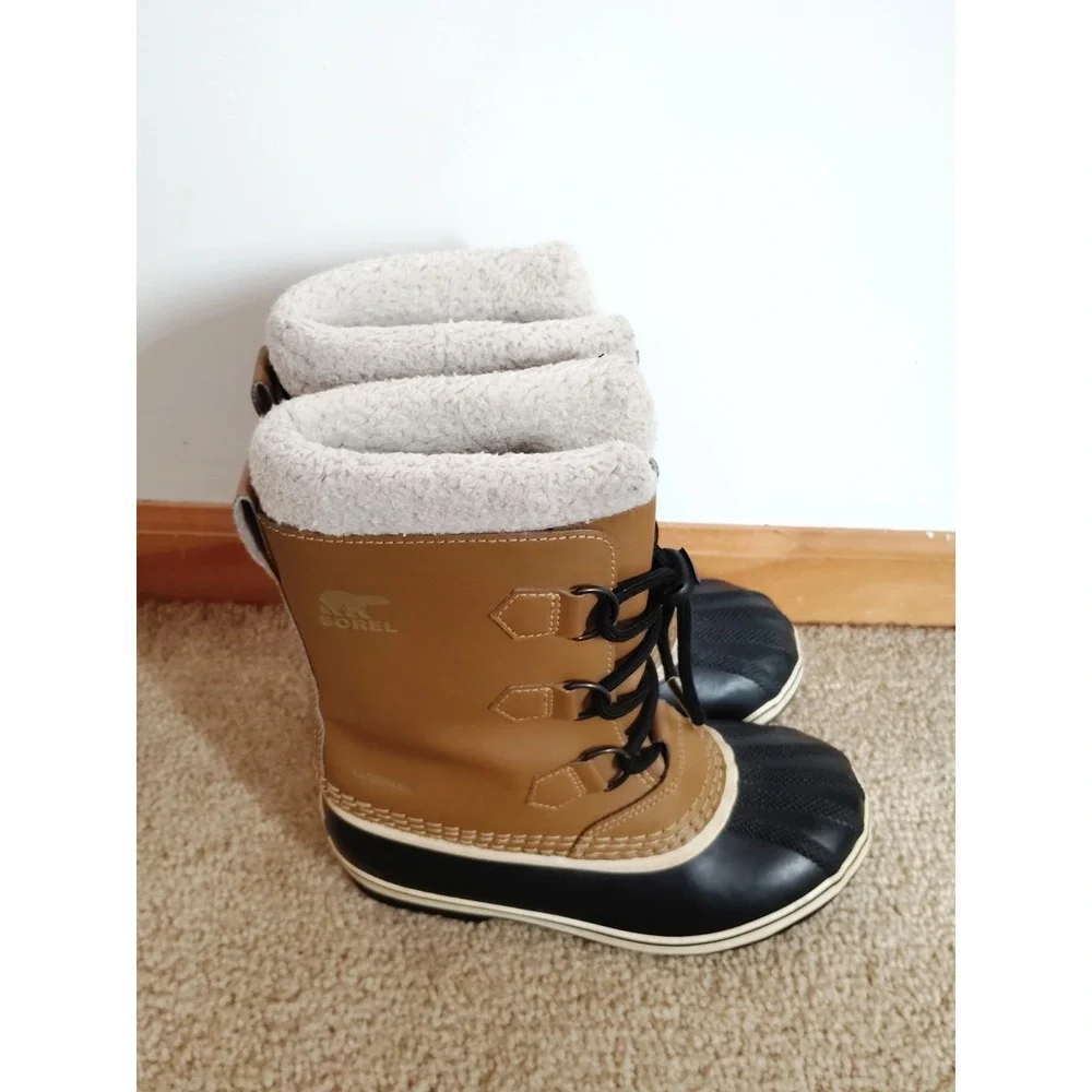Sorel CARIBOU Youth 3‎ Fleece Lined Waterproof Hiking Carmel Leather Snow Boots
